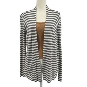 Banana Republic Cardigan Sweater SZ S Gray White Striped Knit Open Front Stretch
